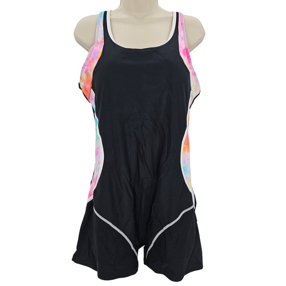 Zando Womans size 2XL Boyleg Athletic One Piece Swimsuit Modest Black NWOT